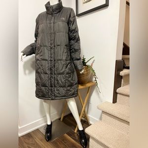 Women's The North Face Quilted Grey Long 600 Down Jacket Puffer Coat Size L